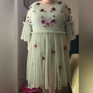 Green ASOS curve sequin and tulle dress.